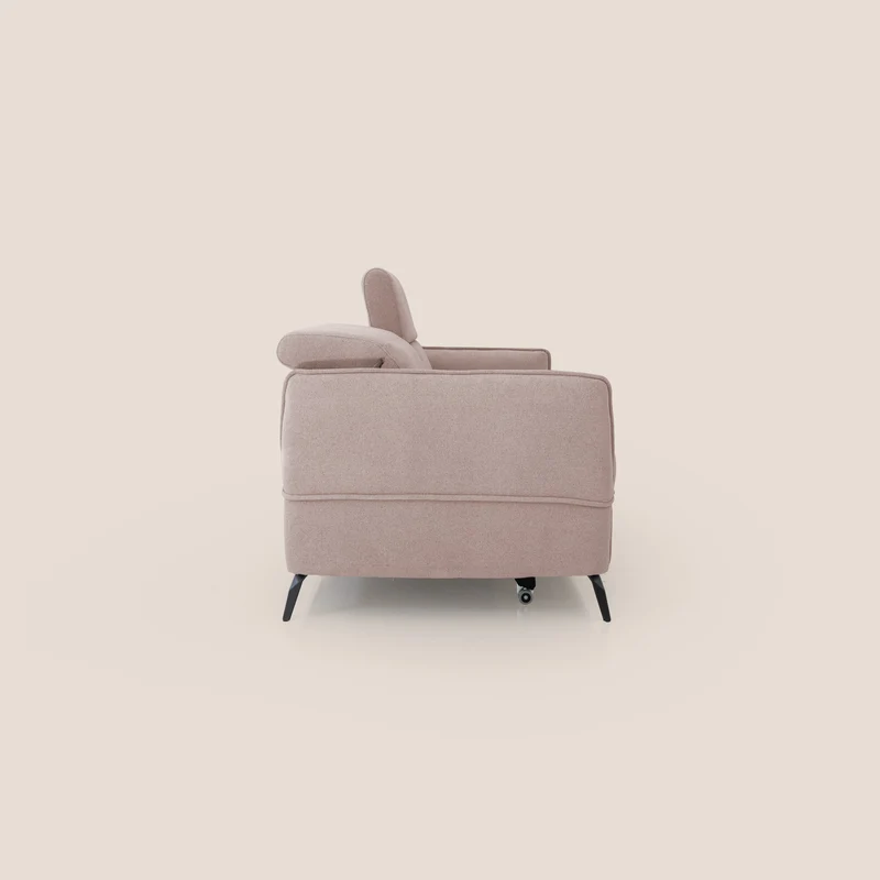 Bloom canapé avec repose-pieds extractible pieds hauts et têtières réglables en bouclette imperméable T07 rose