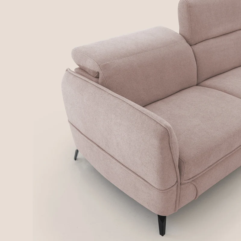 Bloom canapé avec repose-pieds extractible pieds hauts et têtières réglables en bouclette imperméable T07 rose