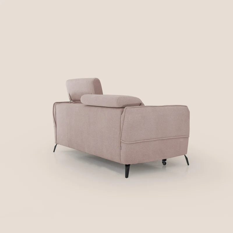 Bloom canapé avec repose-pieds extractible pieds hauts et têtières réglables en bouclette imperméable T07 rose