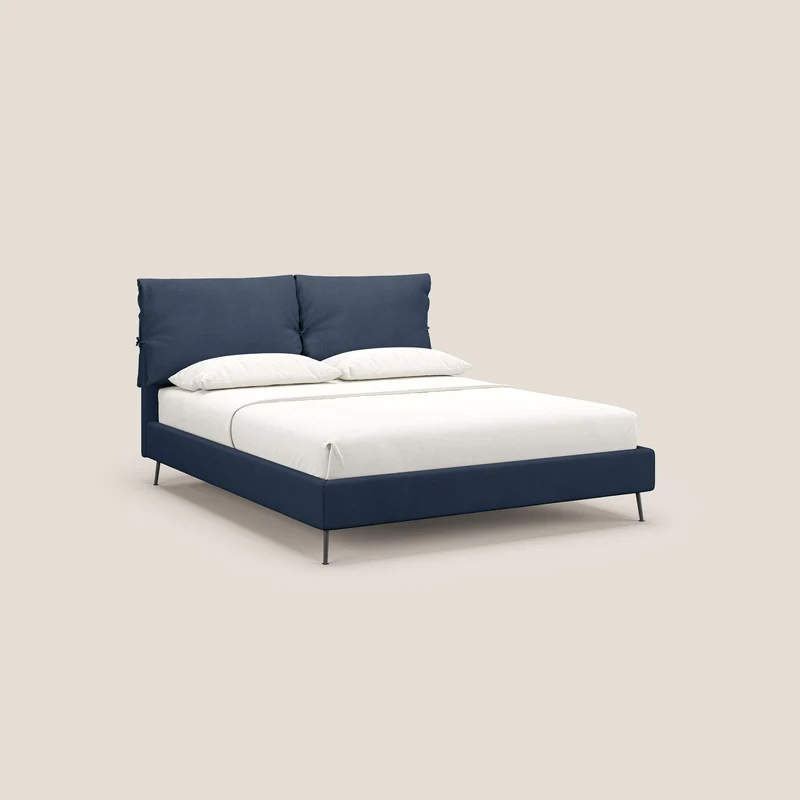 Artemisia lit rembourré avec pieds hauts déhoussable en tissu détachable T17 bleu