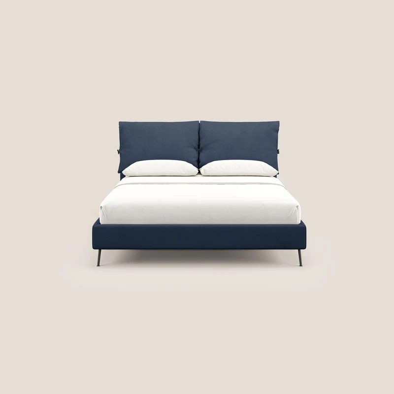 Artemisia lit rembourré avec pieds hauts déhoussable en tissu détachable T17 bleu