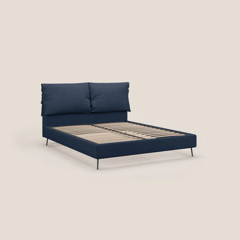 Artemisia lit rembourré avec pieds hauts déhoussable en tissu détachable T17 bleu