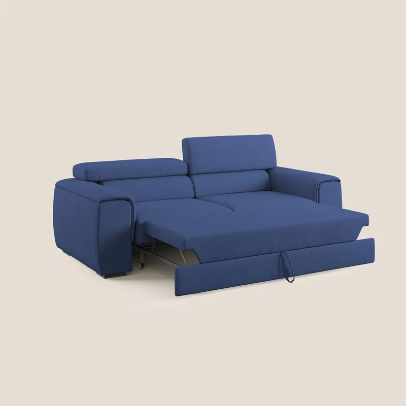 Zeno canapé linéaire avec pouf extractible en tissu doux imperméable T02 bleu