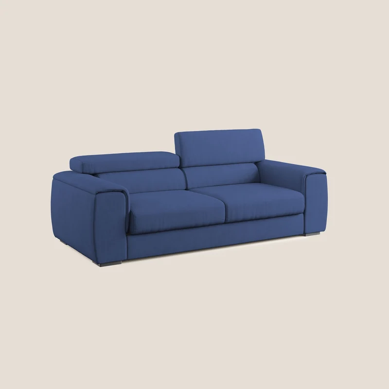 Zeno canapé linéaire avec pouf extractible en tissu doux imperméable T02 bleu