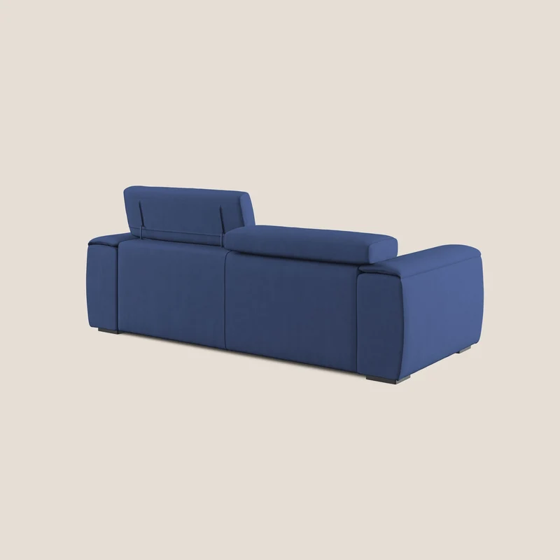 Zeno canapé linéaire avec pouf extractible en tissu doux imperméable T02 bleu