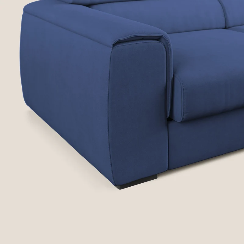 Zeno canapé linéaire avec pouf extractible en tissu doux imperméable T02 bleu