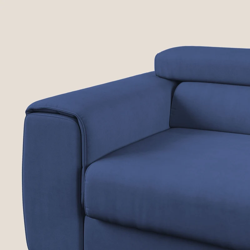 Zeno canapé linéaire avec pouf extractible en tissu doux imperméable T02 bleu