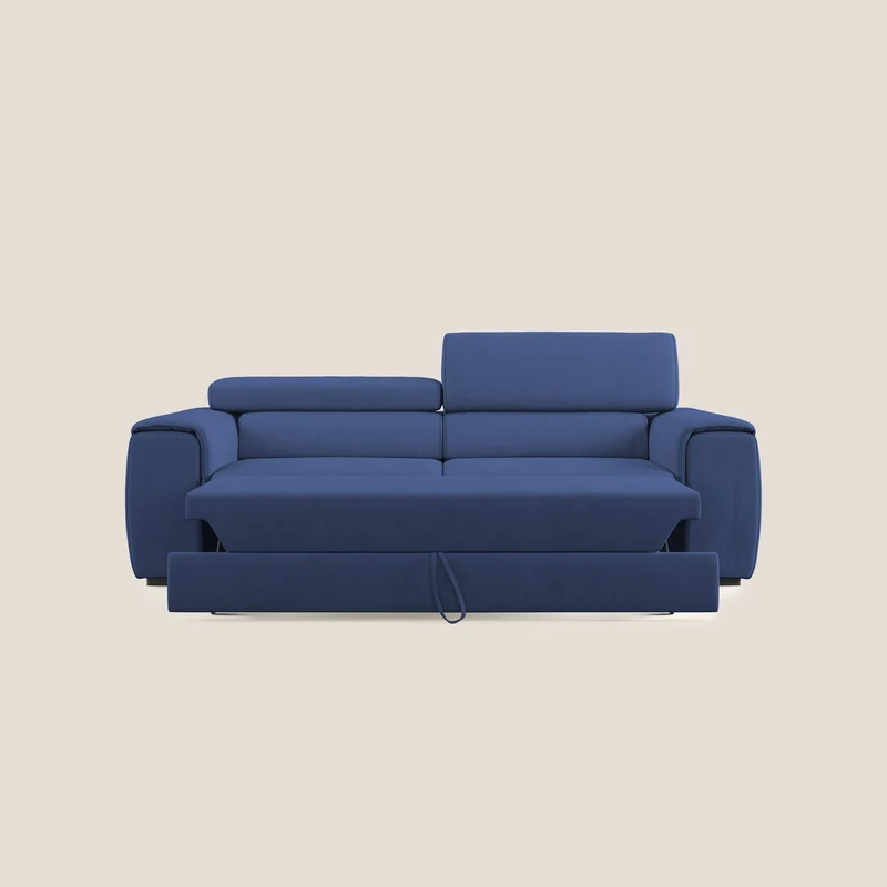 Zeno canapé linéaire avec pouf extractible en tissu doux imperméable T02 bleu