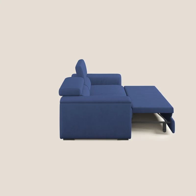 Zeno canapé linéaire avec pouf extractible en tissu doux imperméable T02 bleu