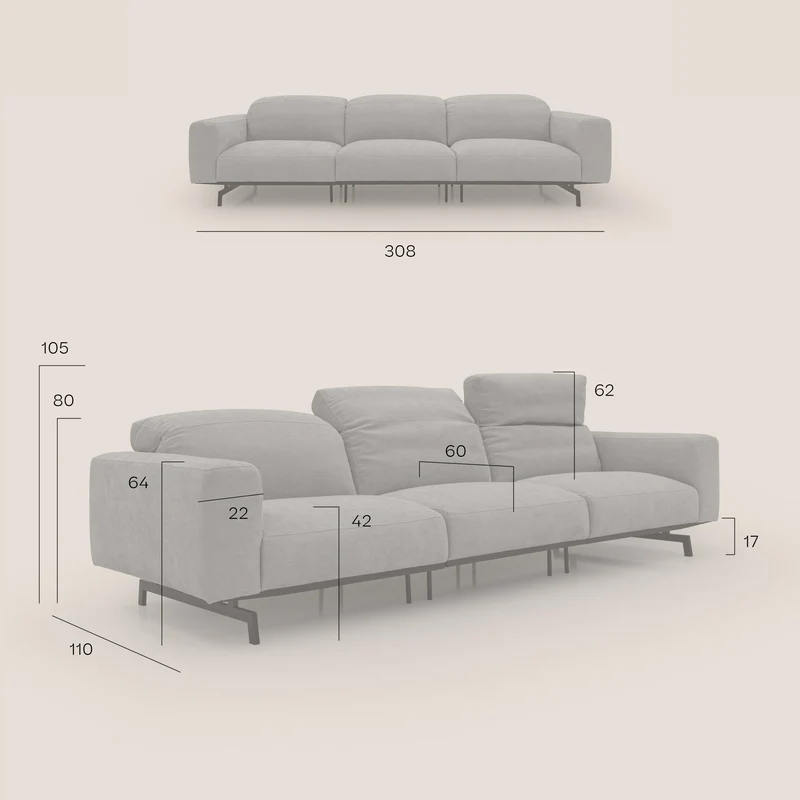 Sakura canapé modulaire 3 places en tissu flammé doux et imperméable T14 beige