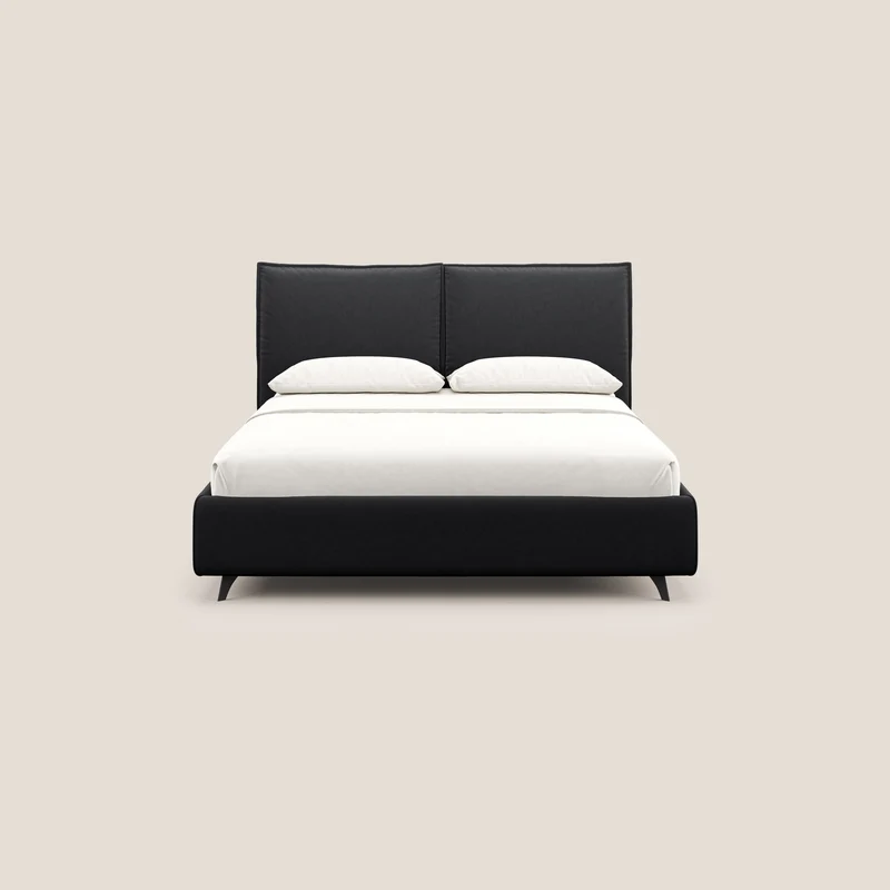 Nives lit rembourré avec coffre déhoussable en microfibre velours imperméable T09 anthracite