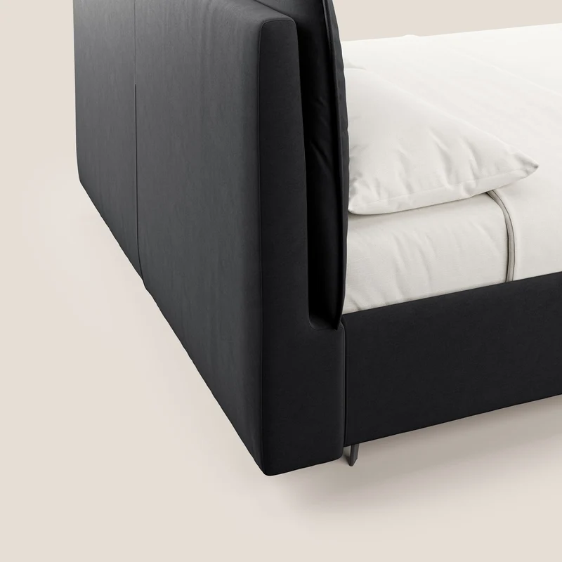 Nives lit rembourré avec coffre déhoussable en microfibre velours imperméable T09 anthracite