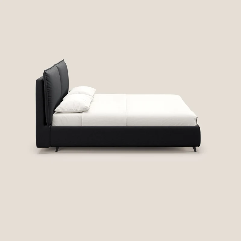 Nives lit rembourré avec coffre déhoussable en microfibre velours imperméable T09 anthracite