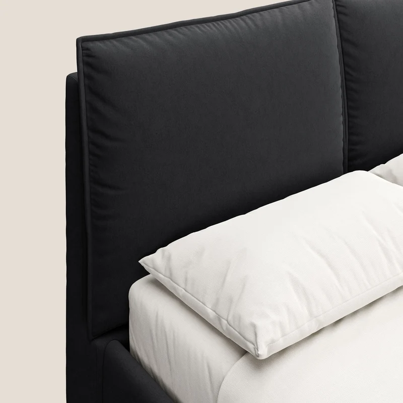 Nives lit rembourré avec coffre déhoussable en microfibre velours imperméable T09 anthracite