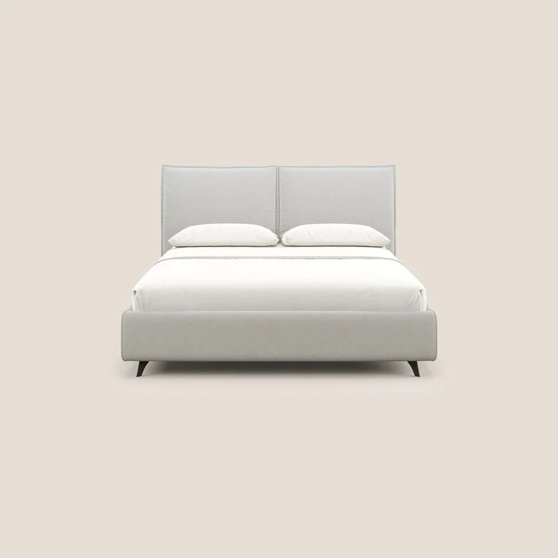 Nives lit rembourré avec coffre déhoussable en microfibre velours imperméable T09 crème