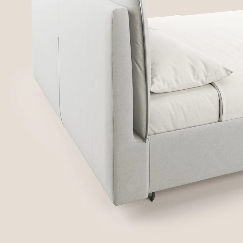 Nives lit rembourré avec coffre déhoussable en microfibre velours imperméable T09 crème