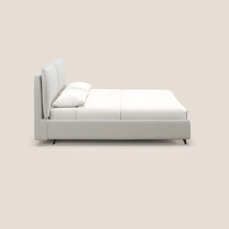 Nives lit rembourré avec coffre déhoussable en microfibre velours imperméable T09 crème