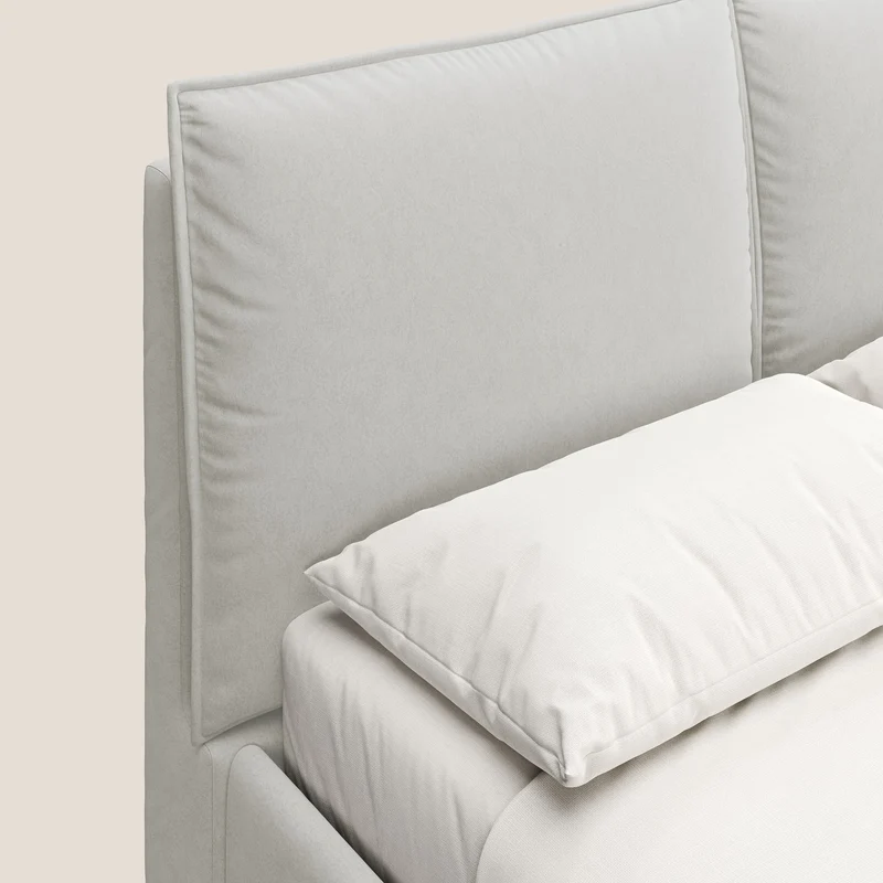 Nives lit rembourré avec coffre déhoussable en microfibre velours imperméable T09 crème