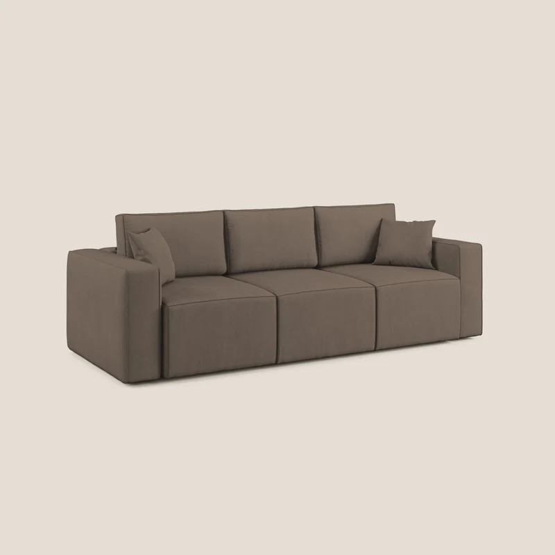 Morfeo Canapé avec 3 assises extractibles en tissu doux imperméable T02 marron