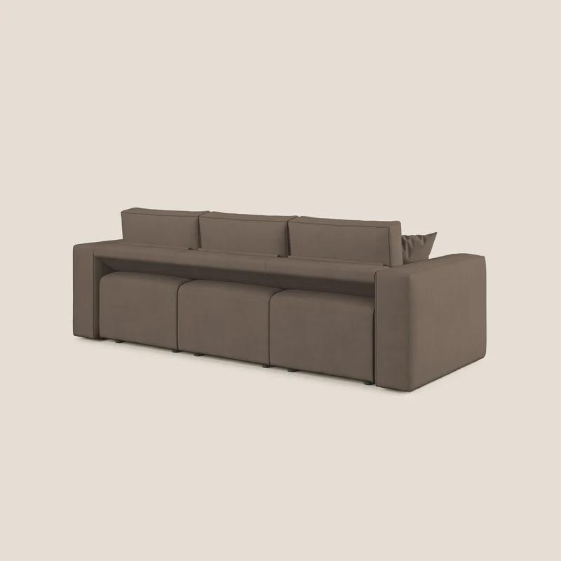 Morfeo Canapé avec 3 assises extractibles en tissu doux imperméable T02 marron