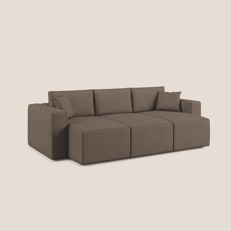 Morfeo Canapé avec 3 assises extractibles en tissu doux imperméable T02 marron