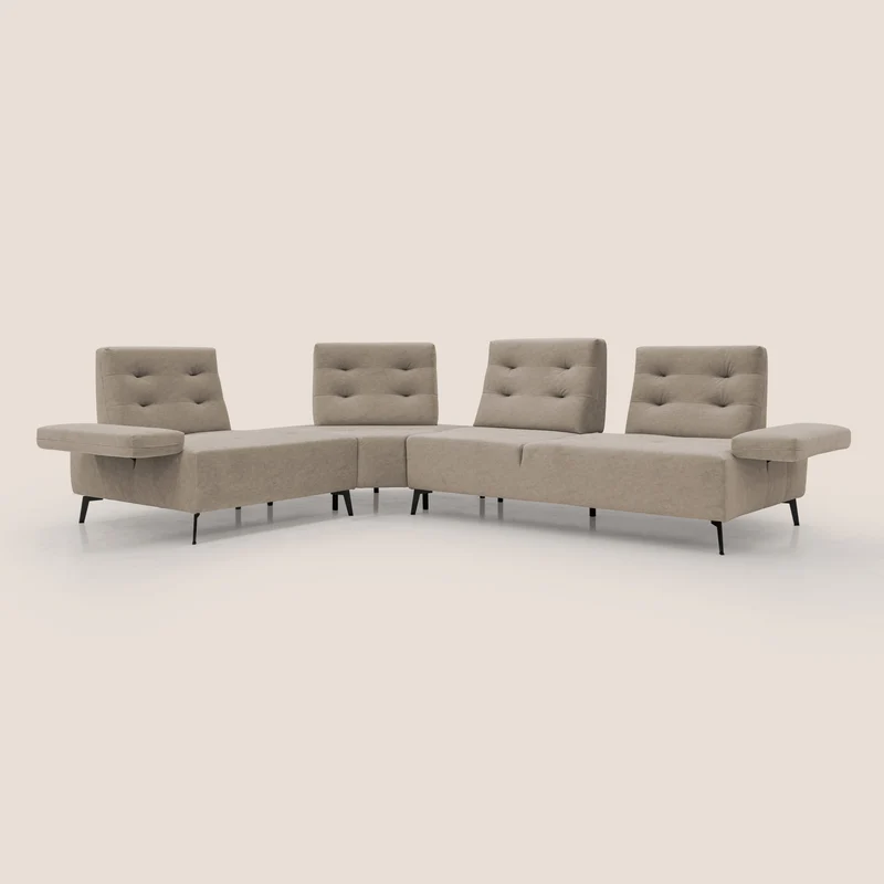 Lugano Canapé d'angle avec dossiers coulissants en velours doux T09 Taupe tortora