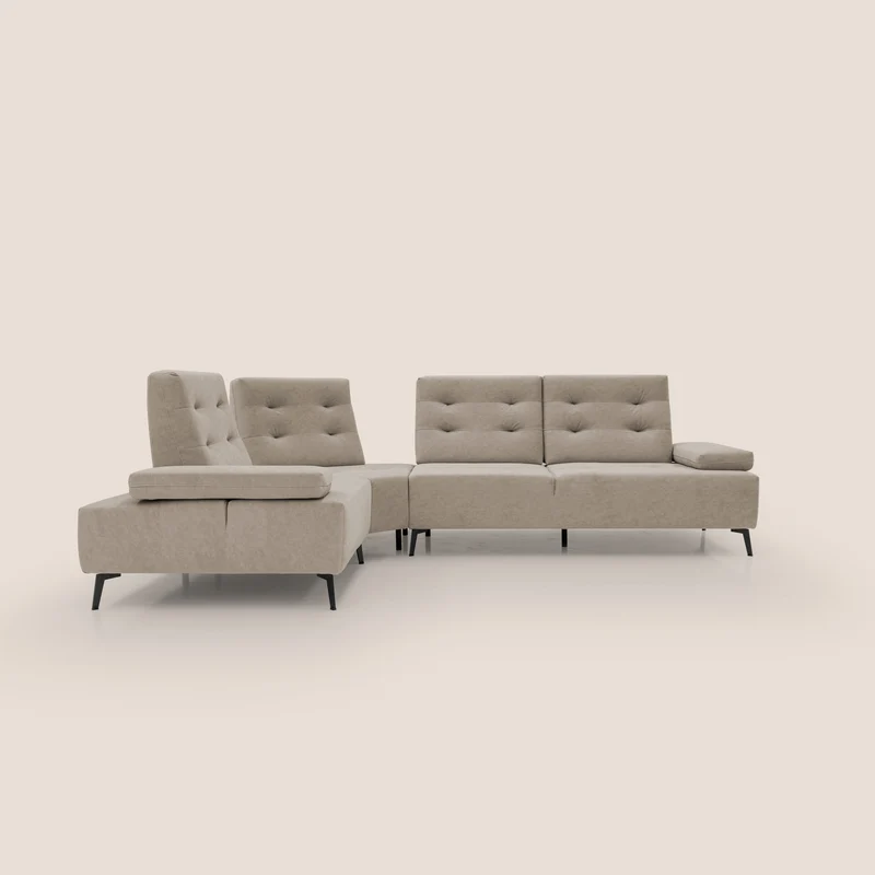Lugano Canapé d'angle avec dossiers coulissants en velours doux T09 Taupe tortora