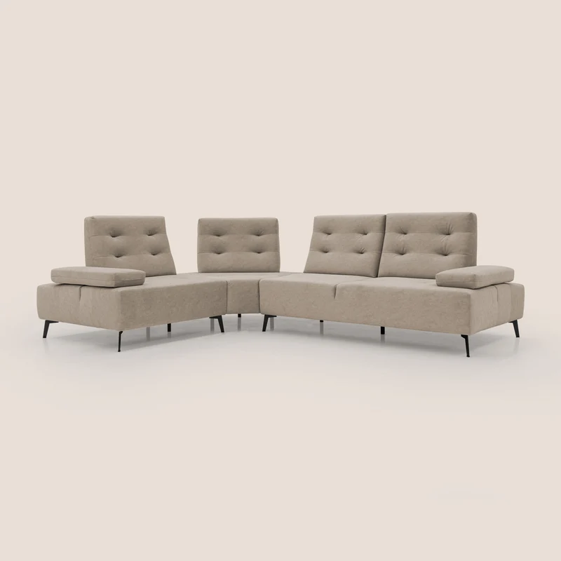 Lugano Canapé d'angle avec dossiers coulissants en velours doux T09 Taupe tortora