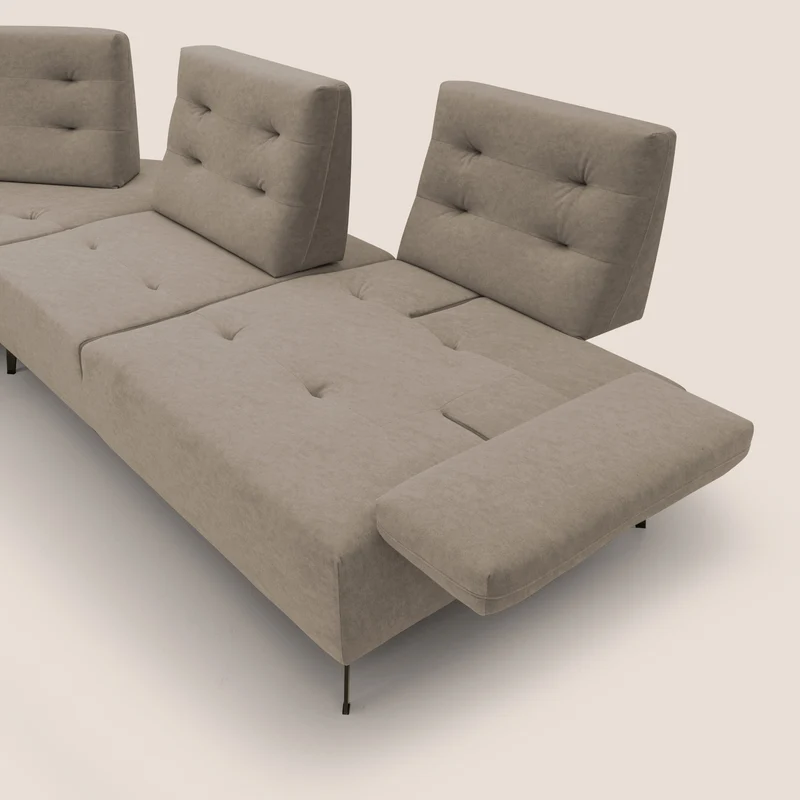 Lugano Canapé d'angle avec dossiers coulissants en velours doux T09 Taupe tortora