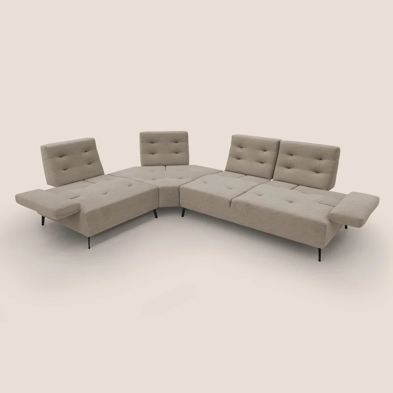 Lugano Canapé d'angle avec dossiers coulissants en velours doux T09 Taupe tortora