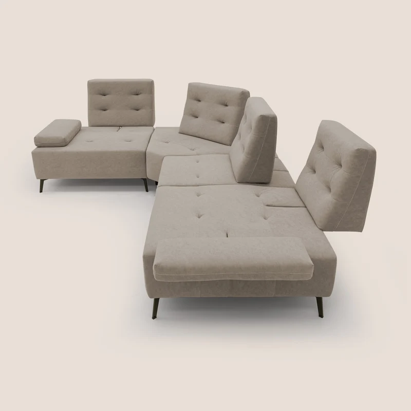 Lugano Canapé d'angle avec dossiers coulissants en velours doux T09 Taupe tortora