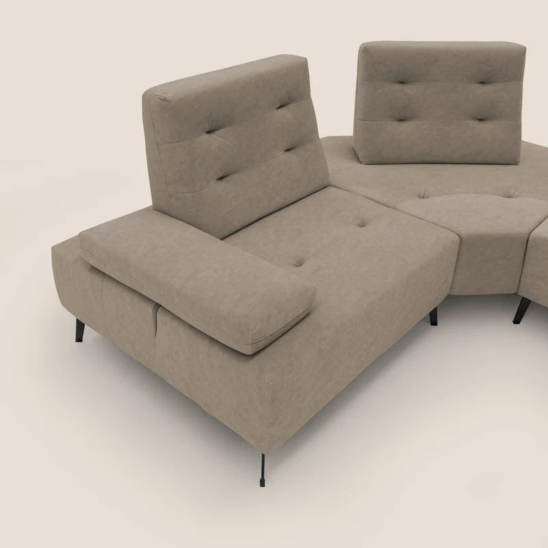 Lugano Canapé d'angle avec dossiers coulissants en velours doux T09 Taupe tortora