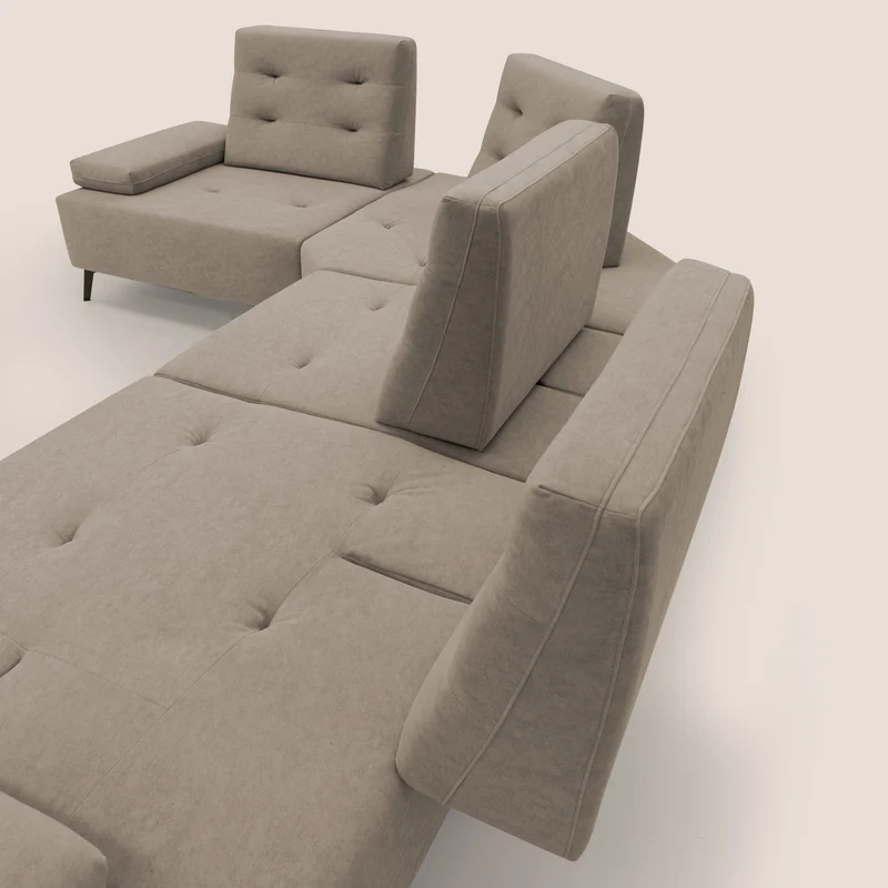 Lugano Canapé d'angle avec dossiers coulissants en velours doux T09 Taupe tortora