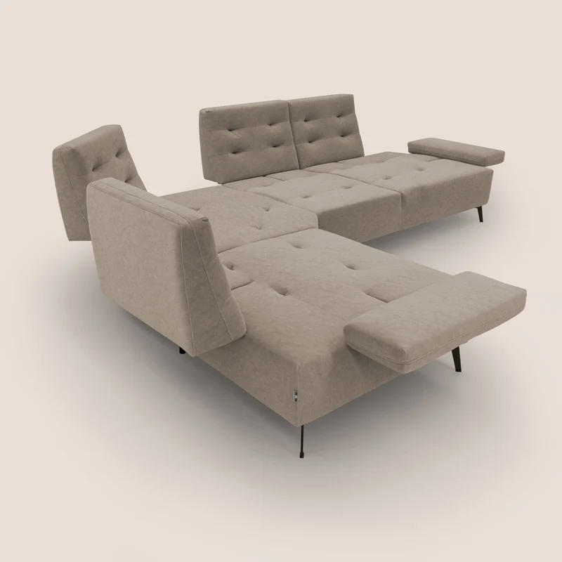Lugano Canapé d'angle avec dossiers coulissants en velours doux T09 Taupe tortora