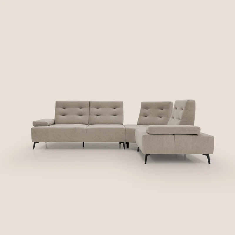 Lugano Canapé d'angle avec dossiers coulissants en velours doux T09 Taupe tortora
