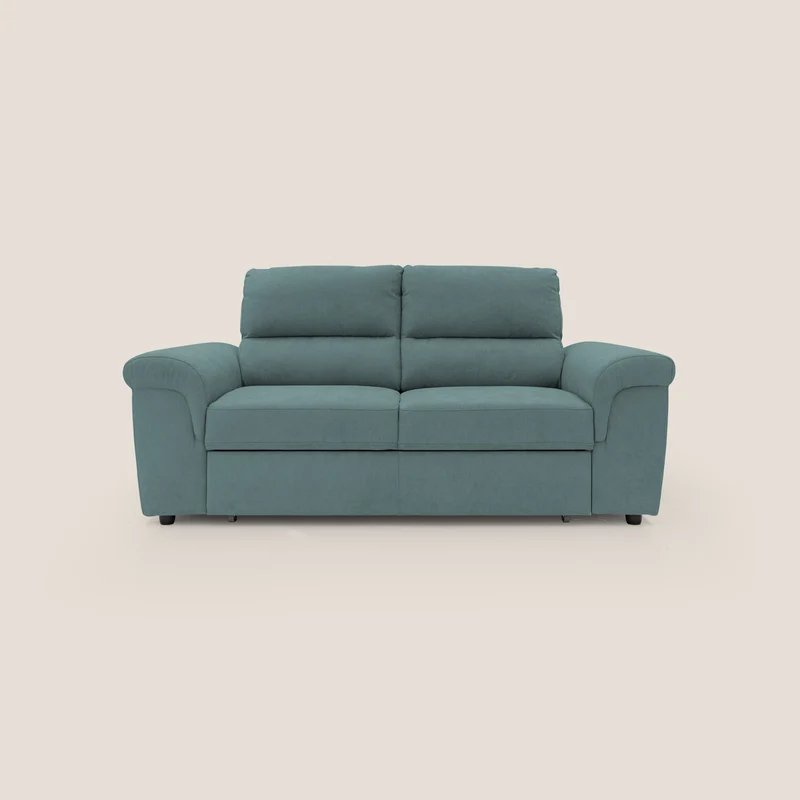 Minerva canapé linéaire avec pouf extractible en tissu doux imperméable T02 bleu canard