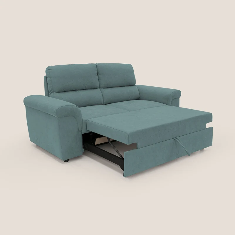 Minerva canapé linéaire avec pouf extractible en tissu doux imperméable T02 bleu canard
