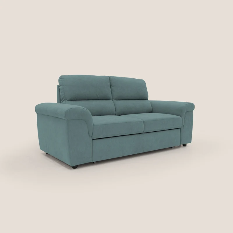 Minerva canapé linéaire avec pouf extractible en tissu doux imperméable T02 bleu canard