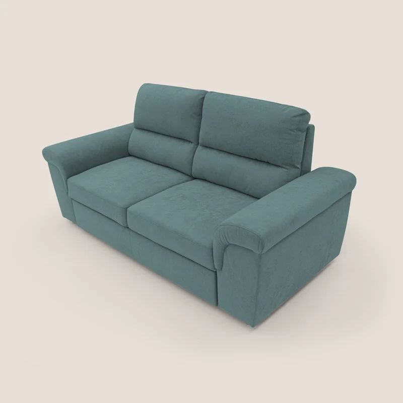 Minerva canapé linéaire avec pouf extractible en tissu doux imperméable T02 bleu canard