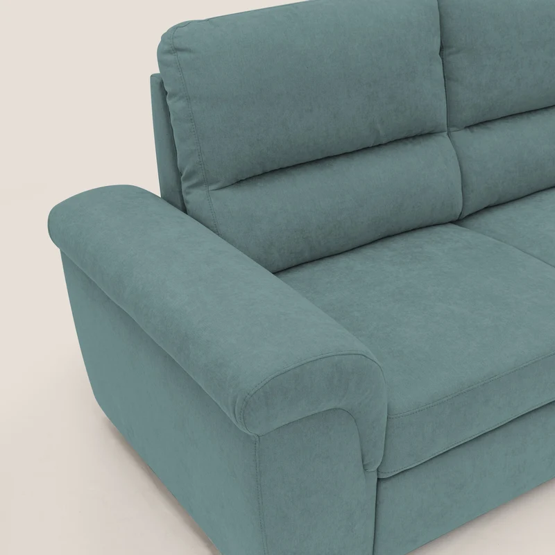 Minerva canapé linéaire avec pouf extractible en tissu doux imperméable T02 bleu canard