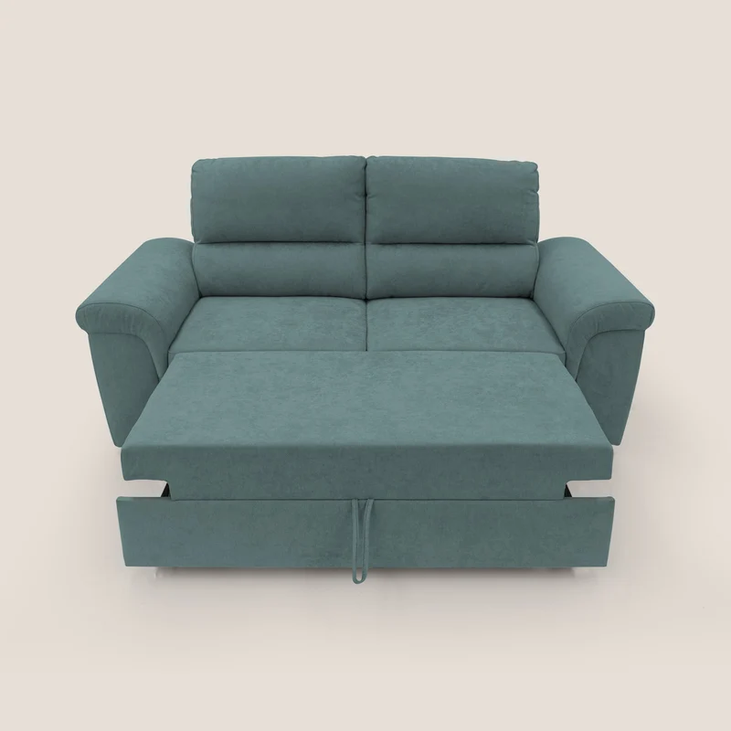 Minerva canapé linéaire avec pouf extractible en tissu doux imperméable T02 bleu canard