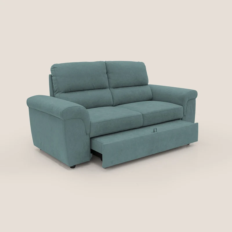 Minerva canapé linéaire avec pouf extractible en tissu doux imperméable T02 bleu canard