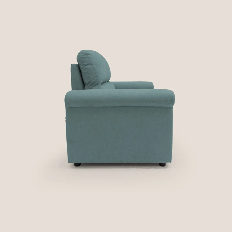 Minerva canapé linéaire avec pouf extractible en tissu doux imperméable T02 bleu canard