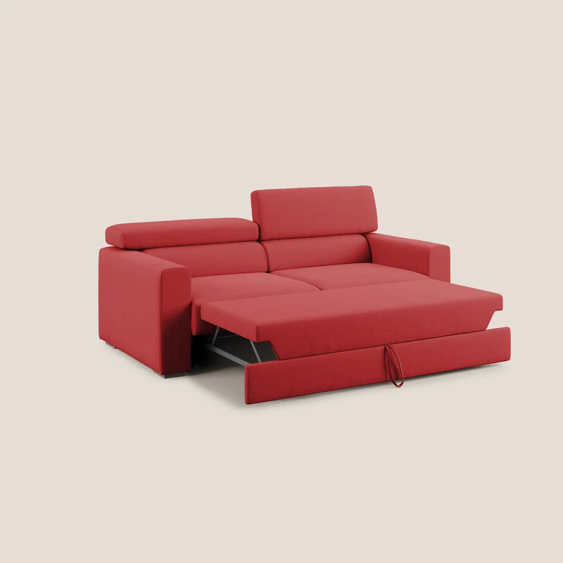 Dylan canapé avec pouf extractible en tissu effet coton imperméable T13 rouge