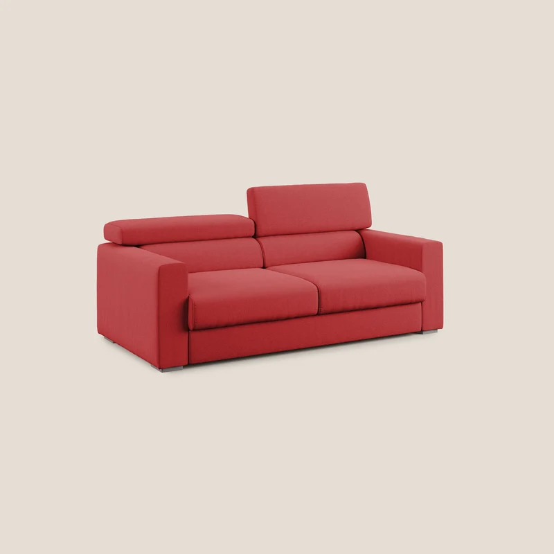 Dylan canapé avec pouf extractible en tissu effet coton imperméable T13 rouge