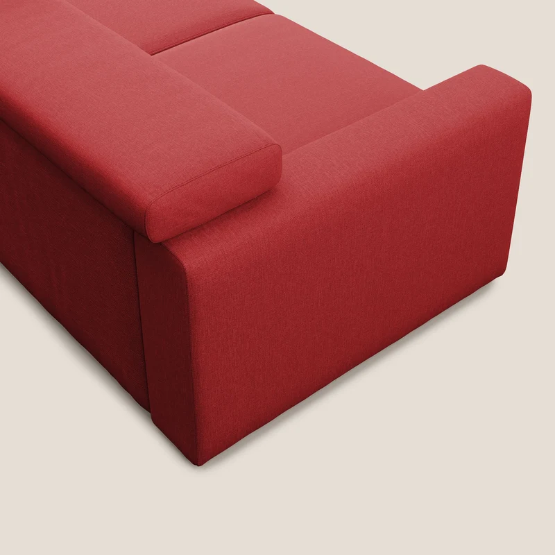 Dylan canapé avec pouf extractible en tissu effet coton imperméable T13 rouge