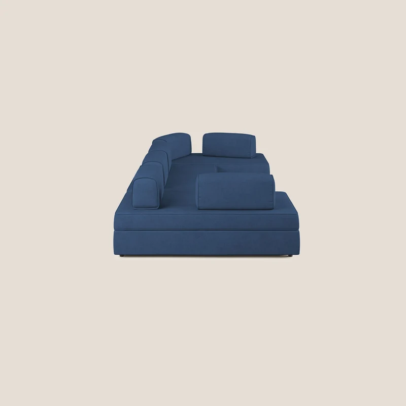 Liberty Canapé panoramique avec pouf extractible et dossiers amovibles en tissu doux imperméable T02 bleu