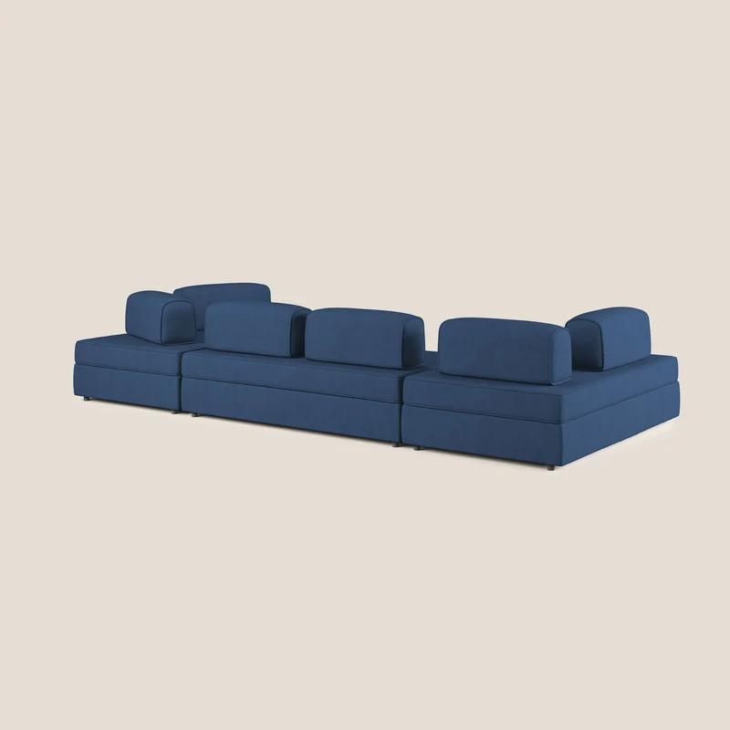 Liberty Canapé panoramique avec pouf extractible et dossiers amovibles en tissu doux imperméable T02 bleu