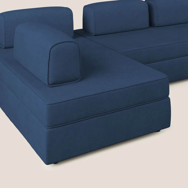 Liberty Canapé panoramique avec pouf extractible et dossiers amovibles en tissu doux imperméable T02 bleu