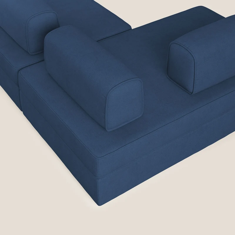 Liberty Canapé panoramique avec pouf extractible et dossiers amovibles en tissu doux imperméable T02 bleu